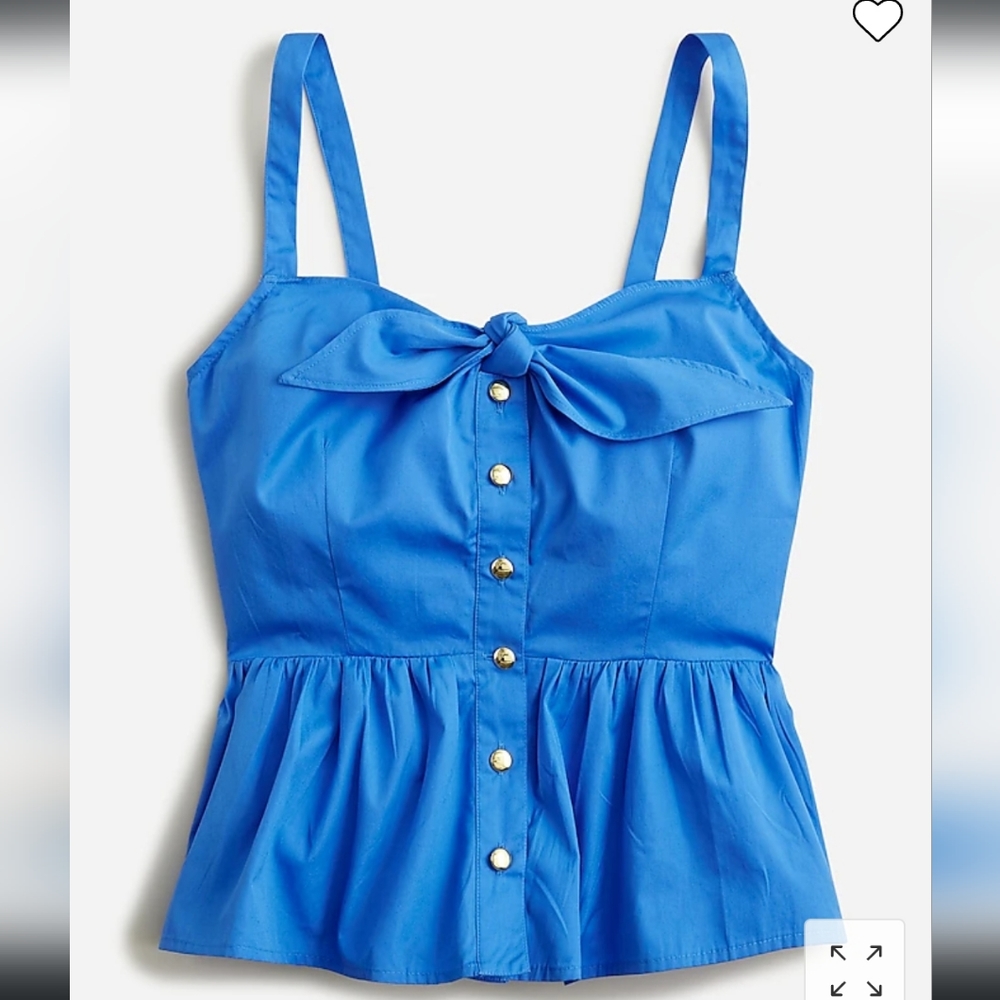Tie-front button-up peplum top in cotton poplin
